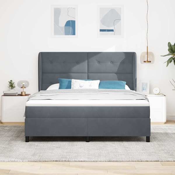 Kontinentaalvoodi koos madratsiga, tumehall, 180 × 200 cm, samet — mudel 3340941