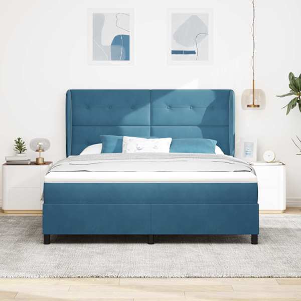 Kontinentaalvoodi koos madratsiga, tumesinine, 180 × 200 cm, samet — mudel 3340944