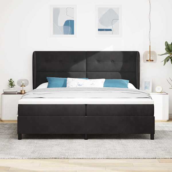 Kontinentaalvoodi koos madratsiga, must, 200 × 200 cm, samet — mudel 3340948