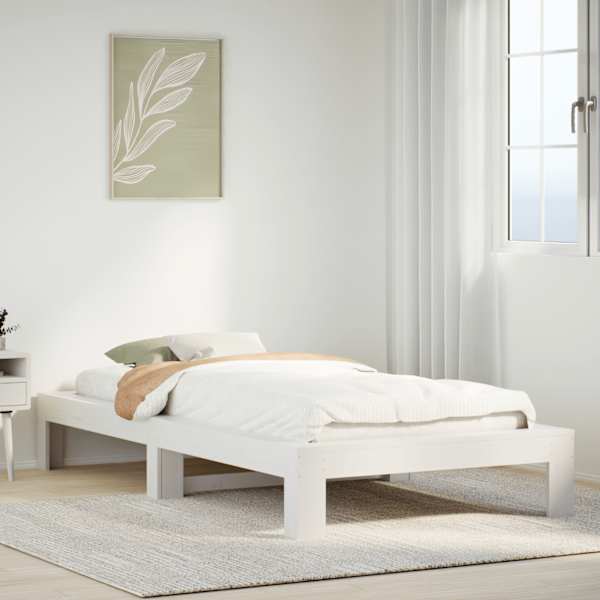 Voodiraam, valge, 100 × 200 cm, männipuit