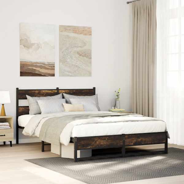 Voodiraam, suitsutatud tamm, 135 × 190 cm, metall — mudel 4017217