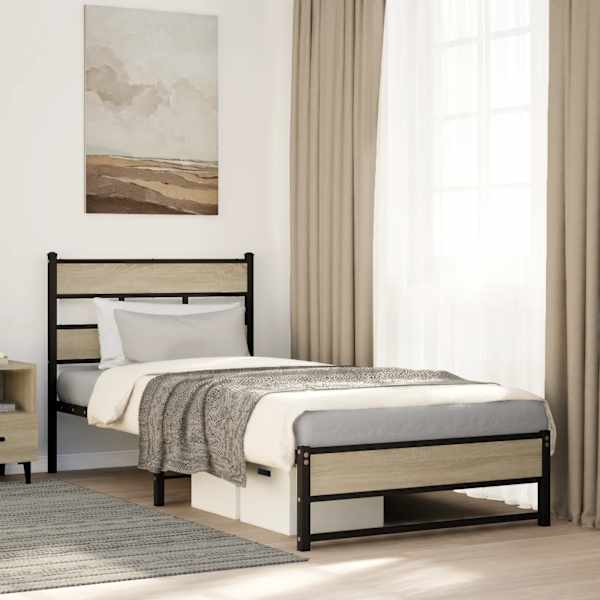 Voodiraam, sonoma tamm, 75 × 190 cm, metall — mudel 4017262