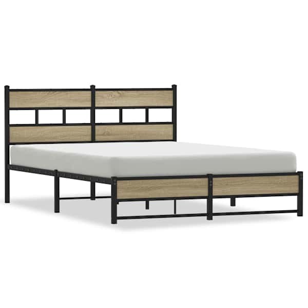 Voodiraam, sonoma tamm, 135 × 190 cm, metall — mudel 4017271