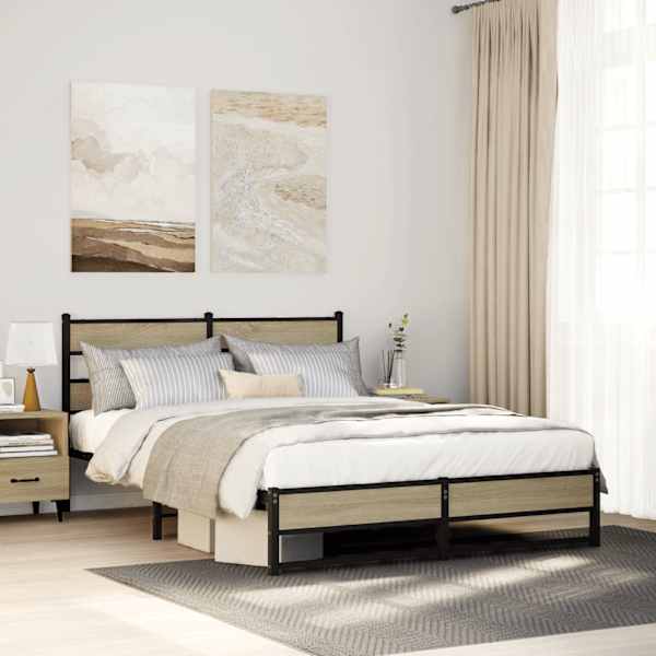 Voodiraam, sonoma tamm, 135 × 190 cm, metall — mudel 4017271