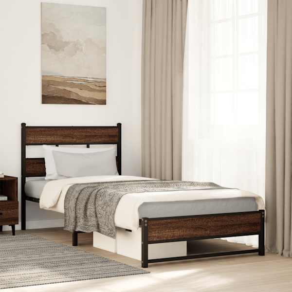 Voodiraam, pruun tamm, 90 × 190 cm, metall — mudel 4017318
