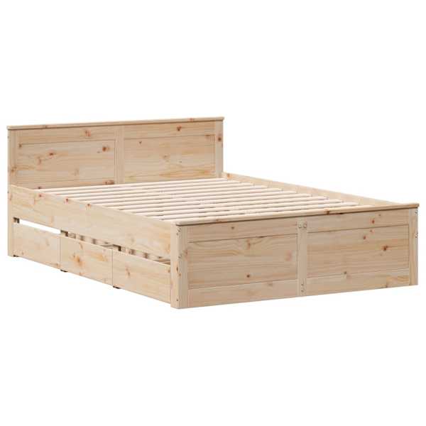 Sahtlitega voodiraam peatsiga, 140 × 190 cm, männipuit — mudel 3308777