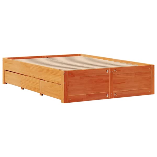 Sahtlitega voodiraam, vahapruun, 140 × 200 cm, männipuit — mudel 3308806