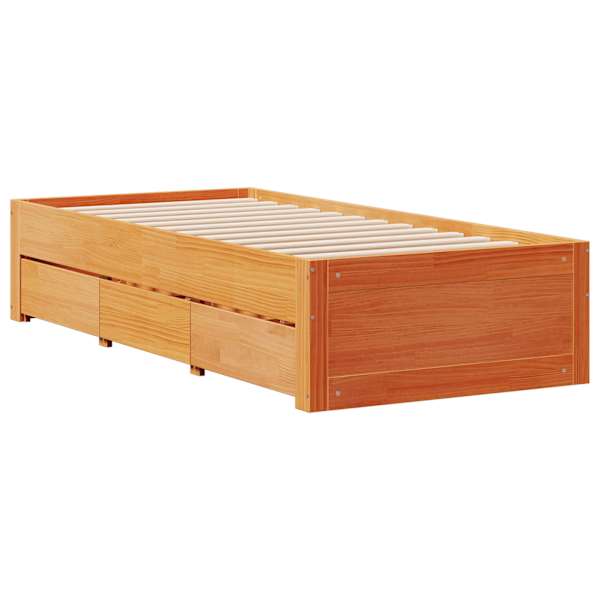 Sahtlitega voodiraam, vahapruun, 90 × 200 cm, männipuit — mudel 3308815