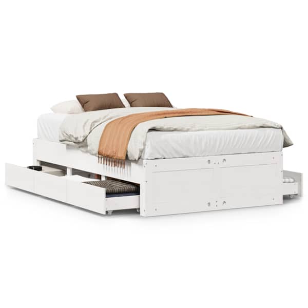Sahtlitega voodiraam, valge, 135 × 190 cm, männipuit — mudel 3308820