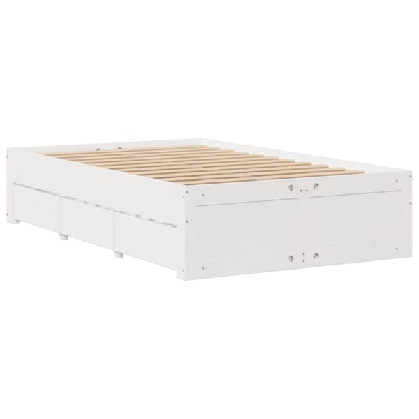 Sahtlitega voodiraam, valge, 135 × 190 cm, männipuit — mudel 3308820