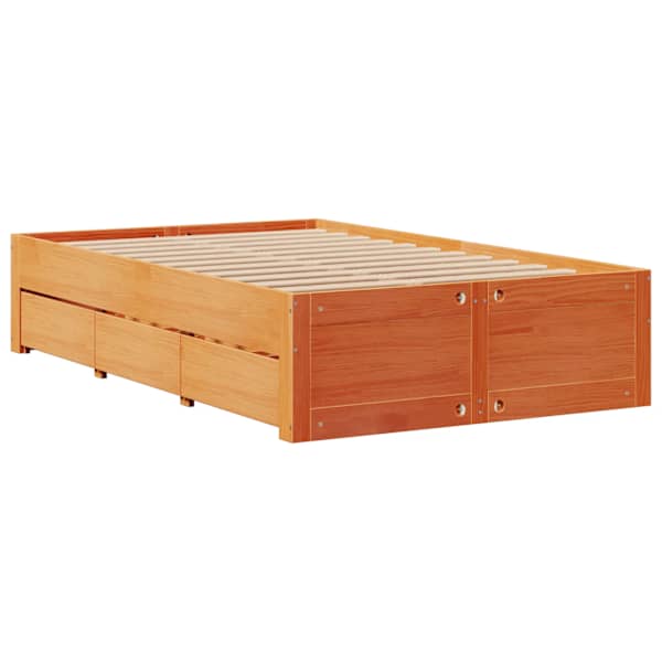 Sahtlitega voodiraam, vahapruun, 135 × 190 cm, männipuit — mudel 3308821