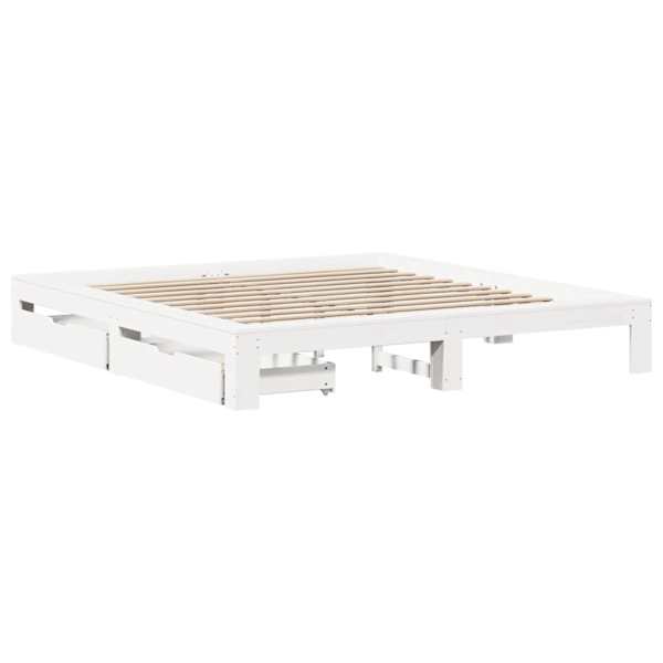 Sahtlitega voodiraam, valge, 200 × 200 cm, männipuit — mudel 3308988