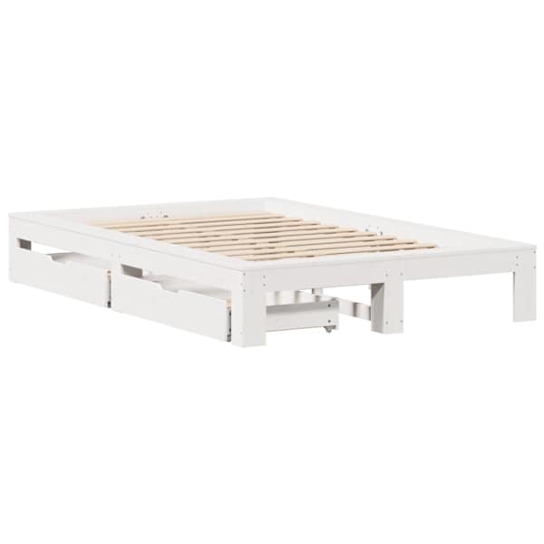 Sahtlitega voodiraam, valge, 120 × 200 cm, männipuit — mudel 3309003