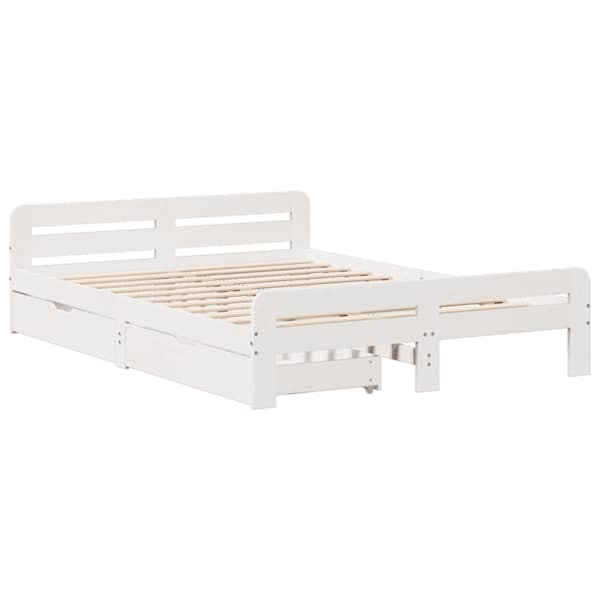 Sahtlitega voodiraam, valge, 140 × 190 cm, männipuit — mudel 3309051