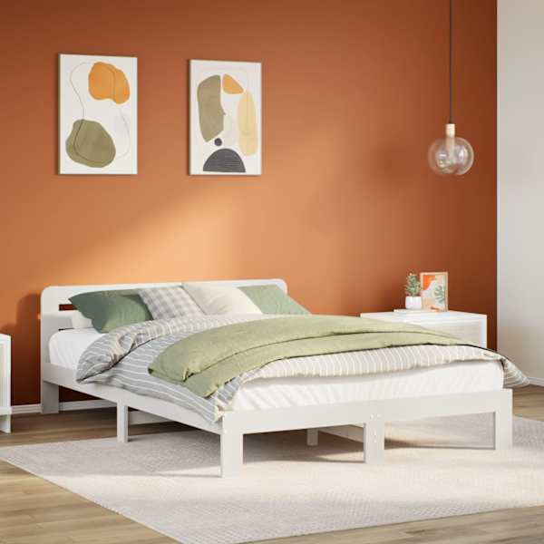 Voodiraam, valge, 160 × 200 cm, männipuit — mudel 855556
