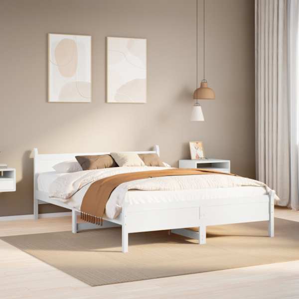 Voodiraam, valge, 135 × 190 cm, männipuit — mudel 855607