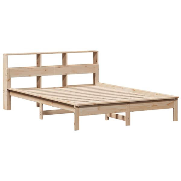 Voodiraam riiuliga, naturaalne, 120 × 200 cm, männipuit — mudel 855714