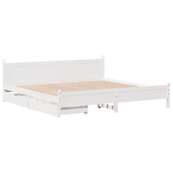 Sahtlitega voodiraam, valge, 200 × 200 cm, männipuit — mudel 3309759