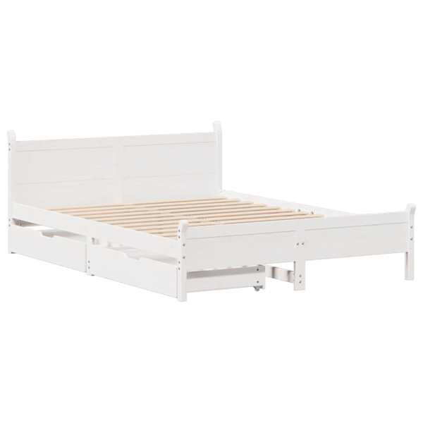 Sahtlitega voodiraam, valge, 150 × 200 cm, männipuit — mudel 3309768