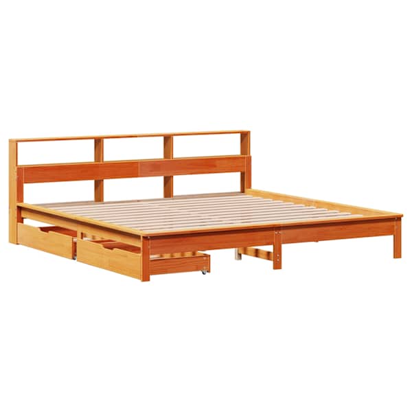 Sahtlitega voodiraam riiuliga, vahapruun, 200 × 200 cm, männipuit