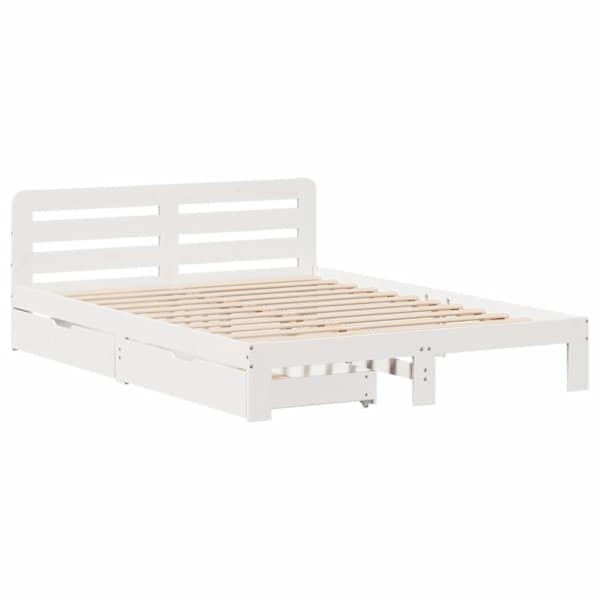 Sahtlitega voodiraam, valge, 150 × 200 cm, männipuit — mudel 3309849