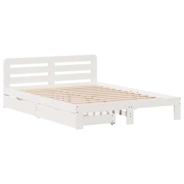 Sahtlitega voodiraam, valge, 160 × 200 cm, männipuit — mudel 3309852
