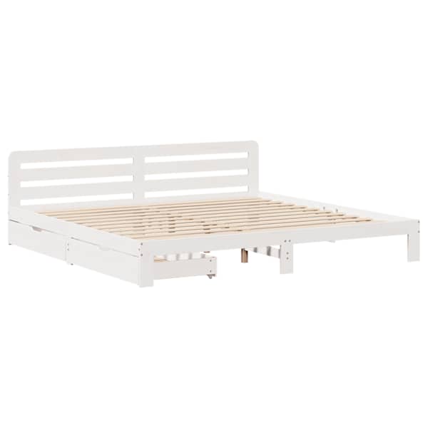 Sahtlitega voodiraam, valge, 200 × 200 cm, männipuit — mudel 3309858