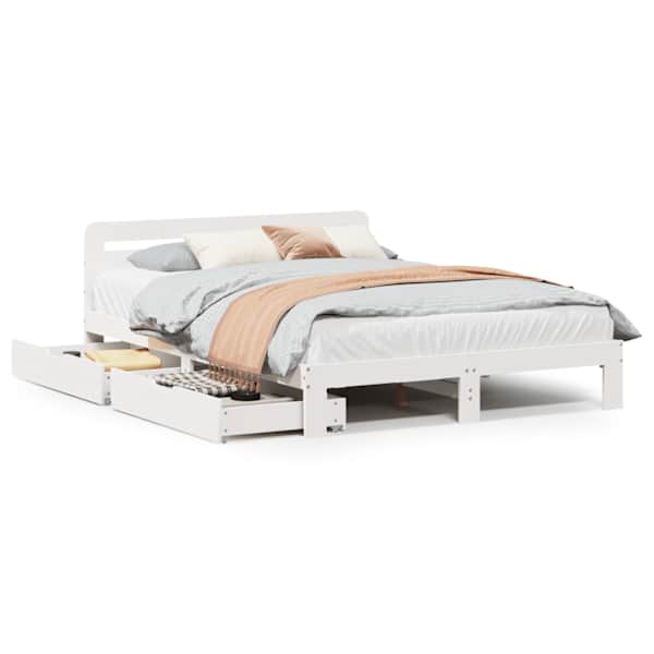 Sahtlitega voodiraam, valge, 135 × 190 cm, männipuit — mudel 3309870