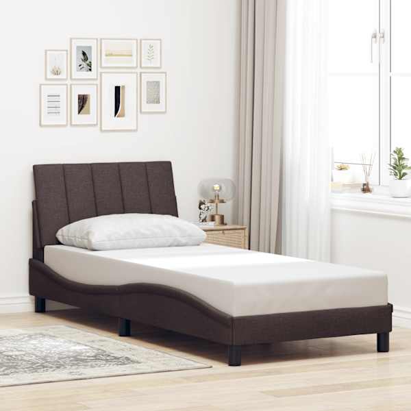 Voodiraam, tumepruun, 90 × 190 cm, kangas — mudel 3310359