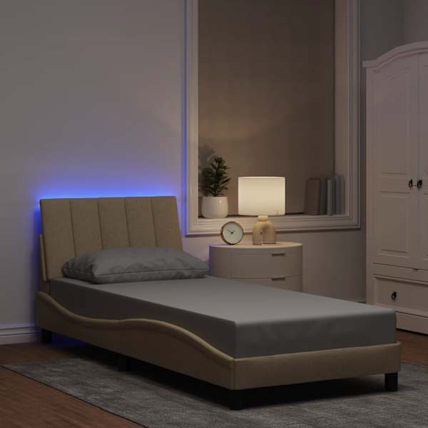 LED-valgustusega voodiraam, kreemjasvalge, 80 × 200 cm, kangas — mudel 3310424