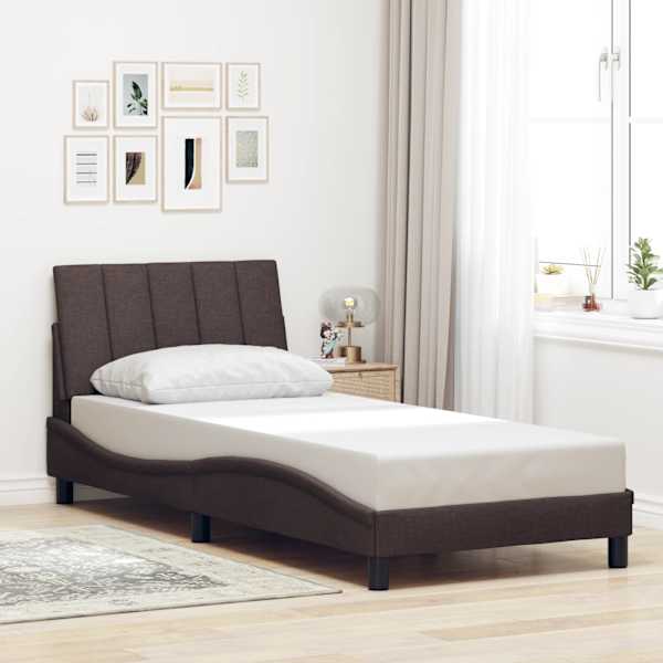 LED-valgustusega voodiraam, tumepruun, 90 × 190 cm, kangas — mudel 3310429