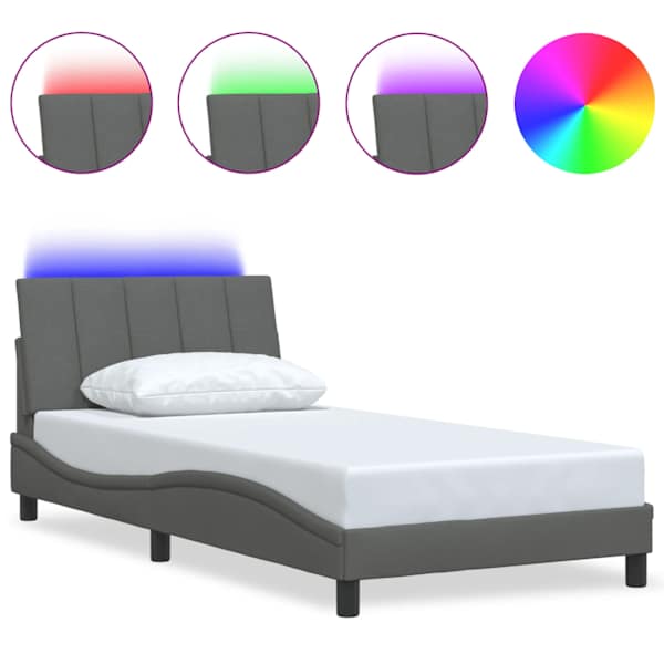 LED-valgustusega voodiraam, tumehall, 100 × 200 cm, kangas — mudel 3310441