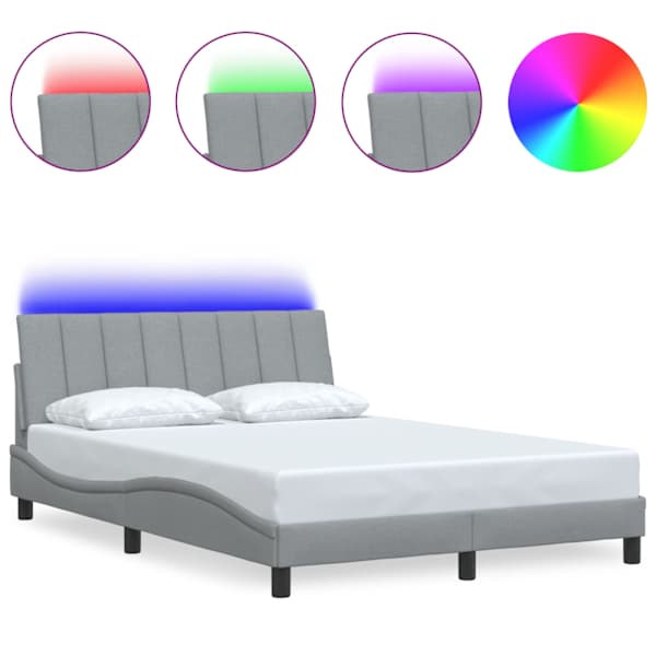 LED-valgustusega voodiraam, helehall, 120 × 200 cm, kangas — mudel 3310447