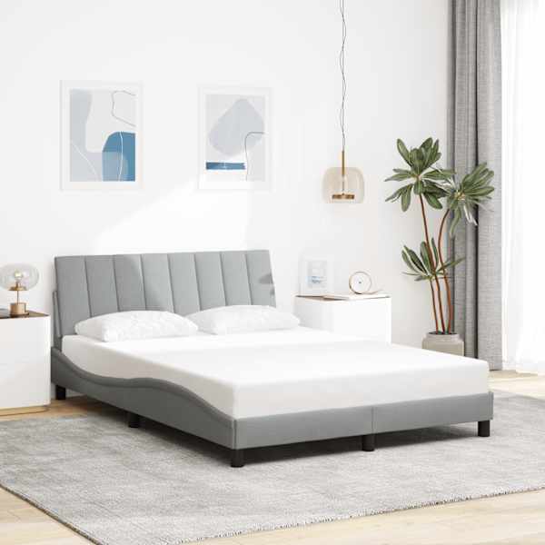 LED-valgustusega voodiraam, helehall, 120 × 200 cm, kangas — mudel 3310447