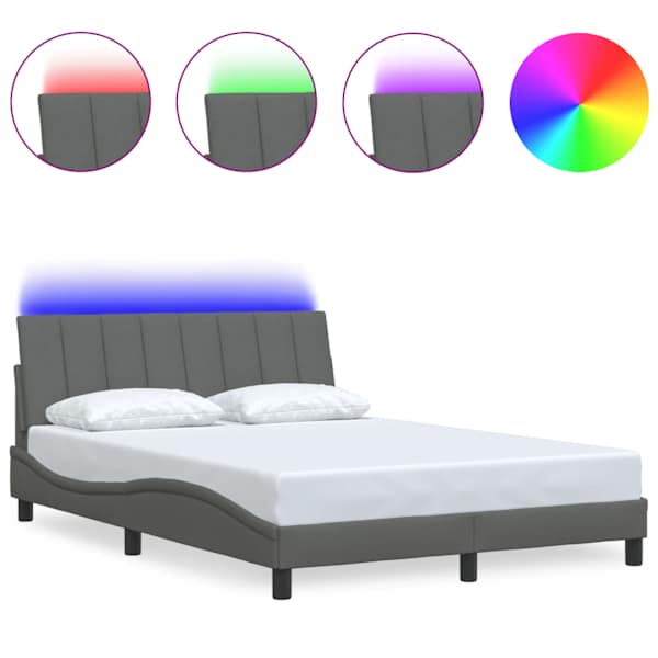 LED-valgustusega voodiraam, tumehall, 120 × 200 cm, kangas — mudel 3310448