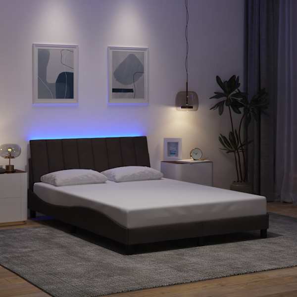 LED-valgustusega voodiraam, tumepruun, 120 × 200 cm, kangas — mudel 3310450