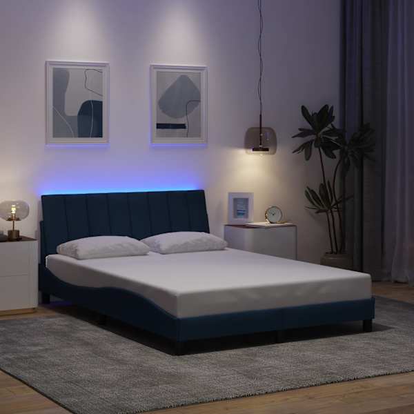 LED-valgustusega voodiraam, sinine, 120 × 200 cm, kangas — mudel 3310453
