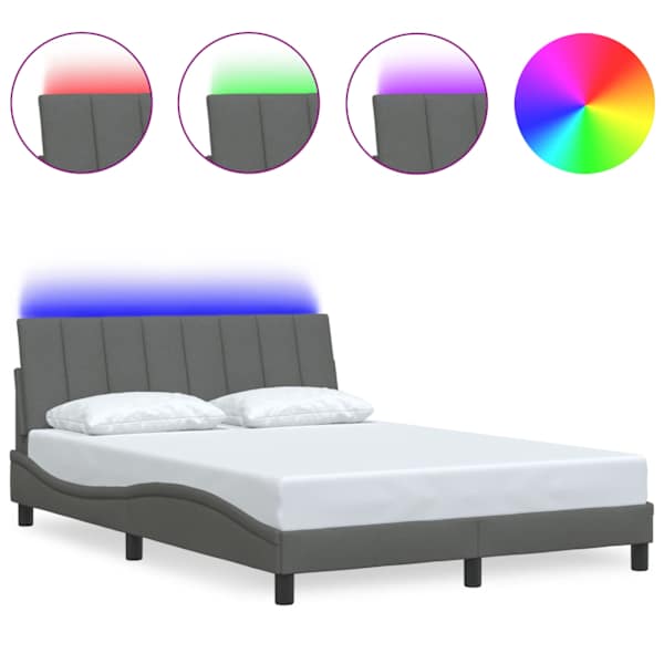 LED-valgustusega voodiraam, tumehall, 140 × 190 cm, kangas — mudel 3310455