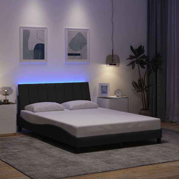 LED-valgustusega voodiraam, tumehall, 140 × 190 cm, kangas — mudel 3310455