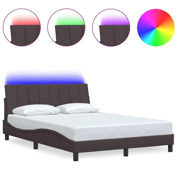 LED-valgustusega voodiraam, tumepruun, 140 × 190 cm, kangas — mudel 3310457