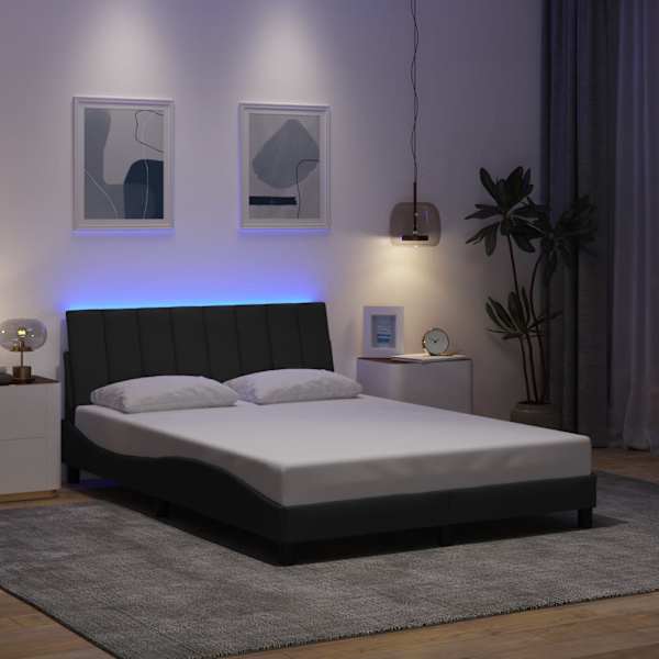 LED-valgustusega voodiraam, tumehall, 140 × 200 cm, kangas — mudel 3310462