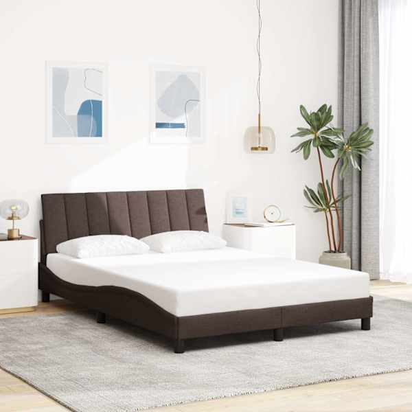 LED-valgustusega voodiraam, tumepruun, 140 × 200 cm, kangas — mudel 3310464