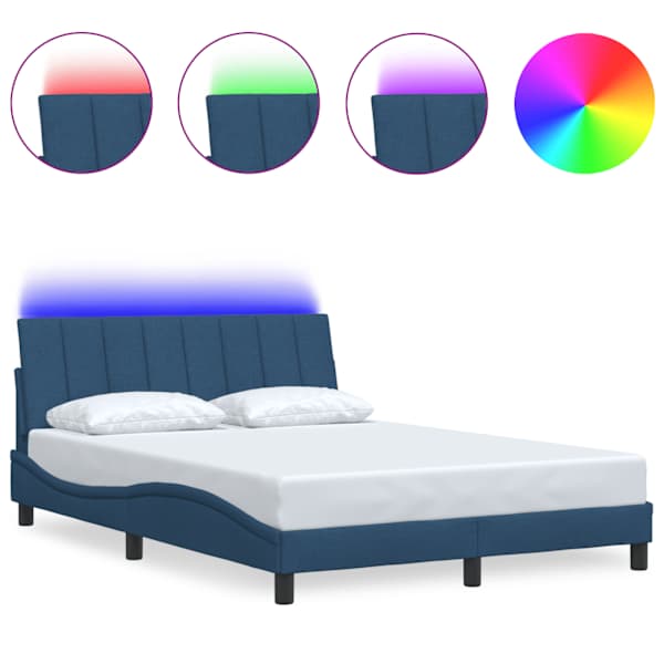 LED-valgustusega voodiraam, sinine, 140 × 200 cm, kangas — mudel 3310467