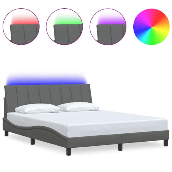 LED-valgustusega voodiraam, tumehall, 160 × 200 cm, kangas — mudel 3310469