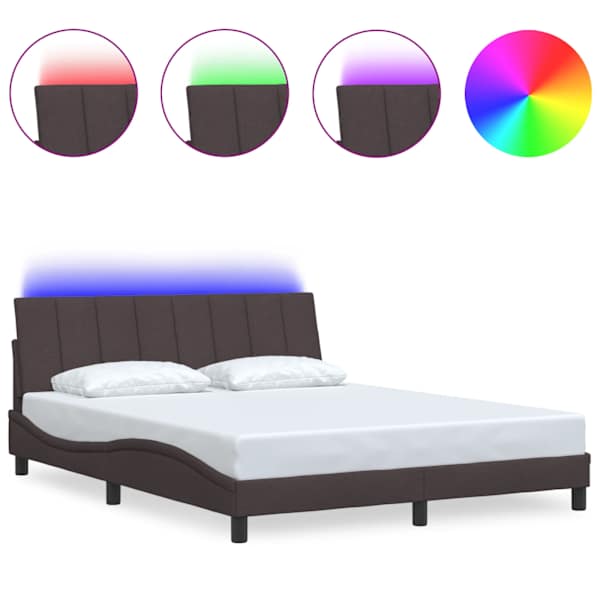 LED-valgustusega voodiraam, tumepruun, 160 × 200 cm, kangas — mudel 3310471