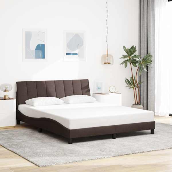 LED-valgustusega voodiraam, tumepruun, 160 × 200 cm, kangas — mudel 3310471