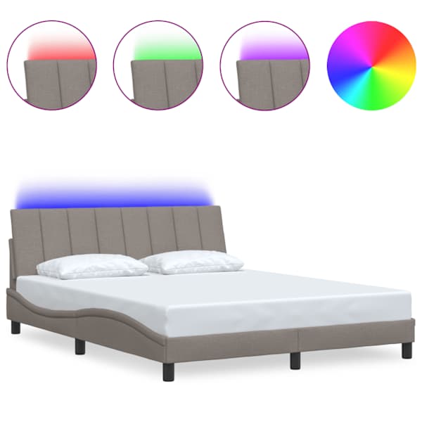 LED-valgustusega voodiraam, pruunikashall, 160 × 200 cm, kangas — mudel 3310472