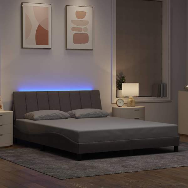 LED-valgustusega voodiraam, pruunikashall, 160 × 200 cm, kangas — mudel 3310472
