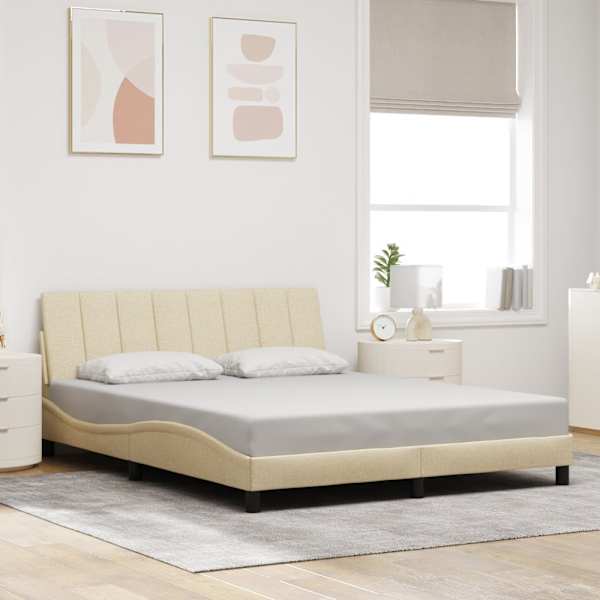 LED-valgustusega voodiraam, kreemjasvalge, 160 × 200 cm, kangas — mudel 3310473