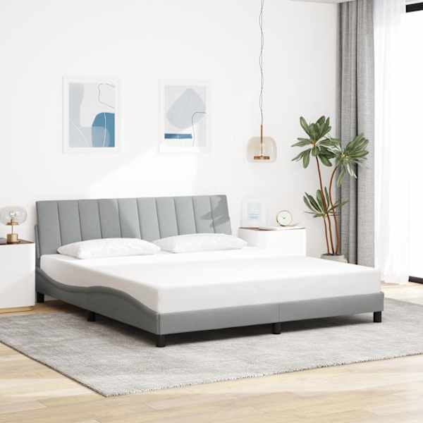 LED-valgustusega voodiraam, helehall, 180 × 200 cm, kangas — mudel 3310475